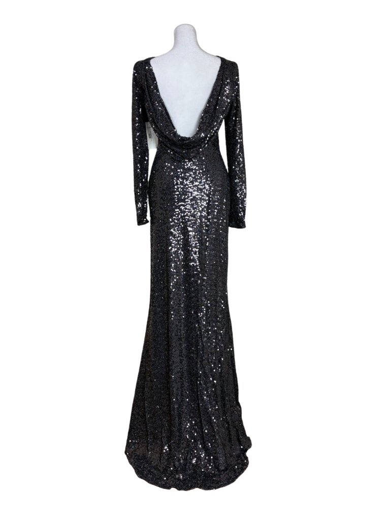 Badgley Mischka Charcoal Sequin Cowl Back Long Sleeve Size 8 Evening Gown